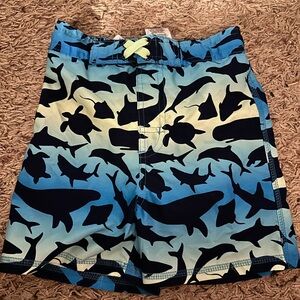 Blue Shark Print Swim Shorts